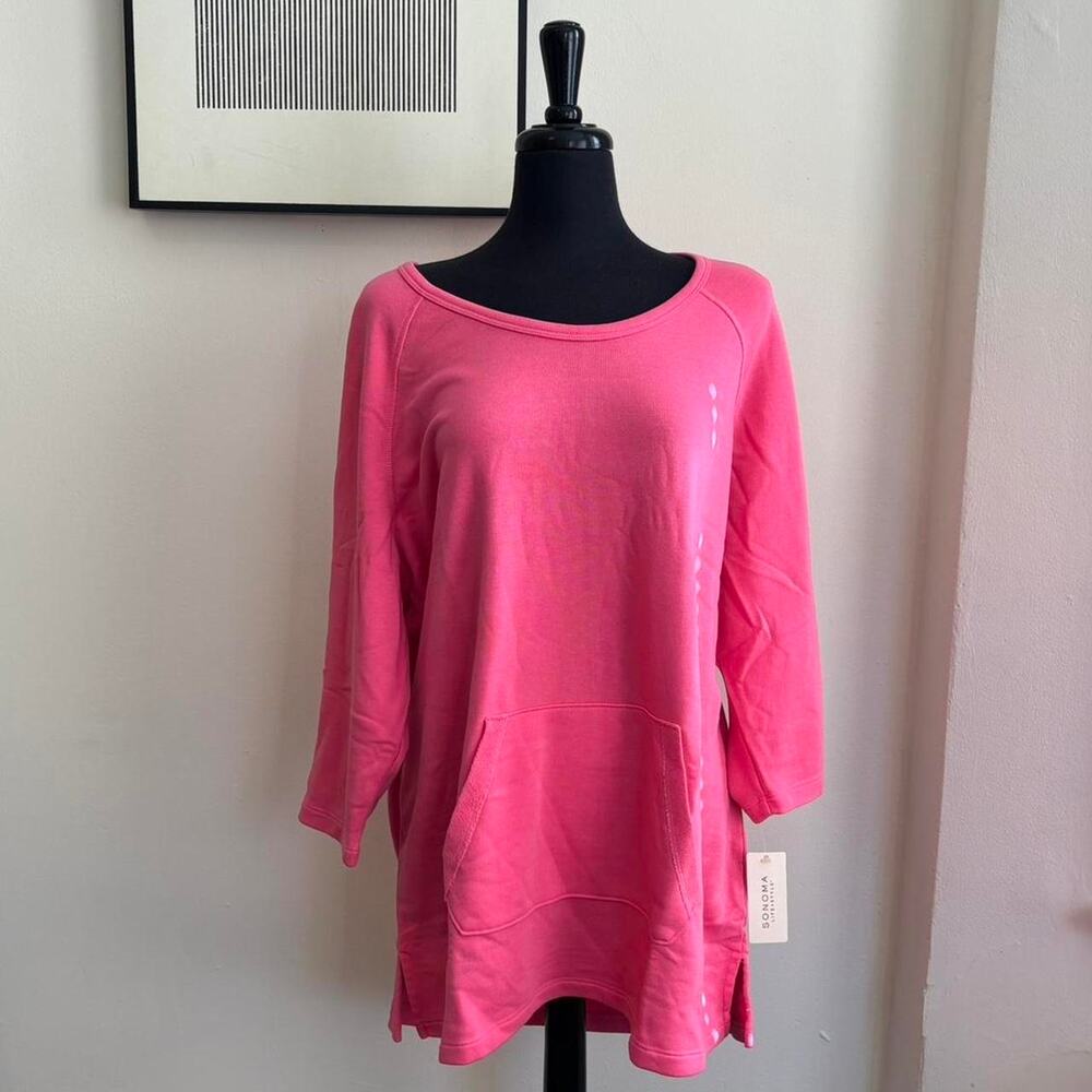Sonoma Pink Casual 3/4 Sleeve Sweatshirtwith Front Pocket Sz 2X NWT